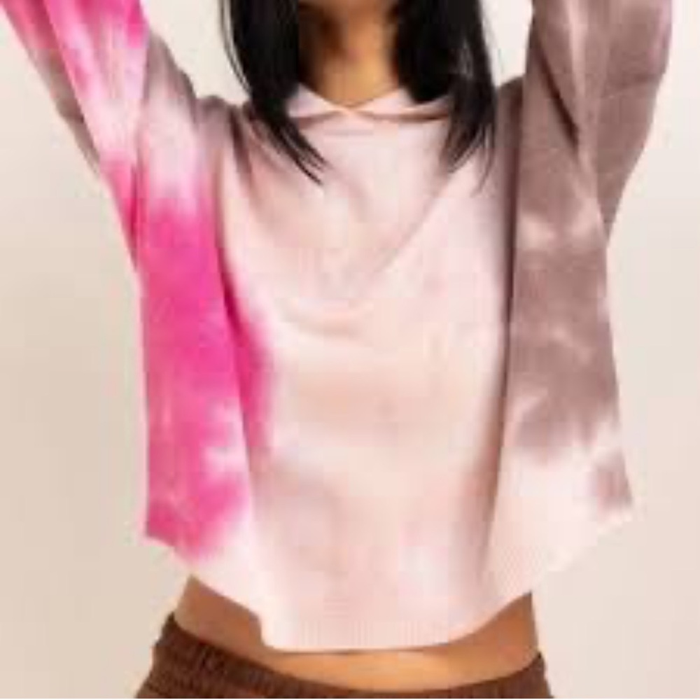 Crush cashmere pink purple tie dye hooded long sleeve sweater
